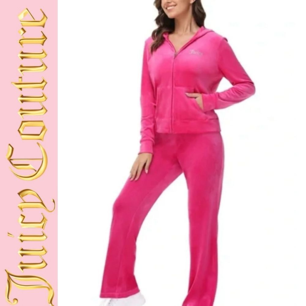 Juicy Couture‎ Rhinestone Logo Hooded Velour Track Set- Vixen Pink